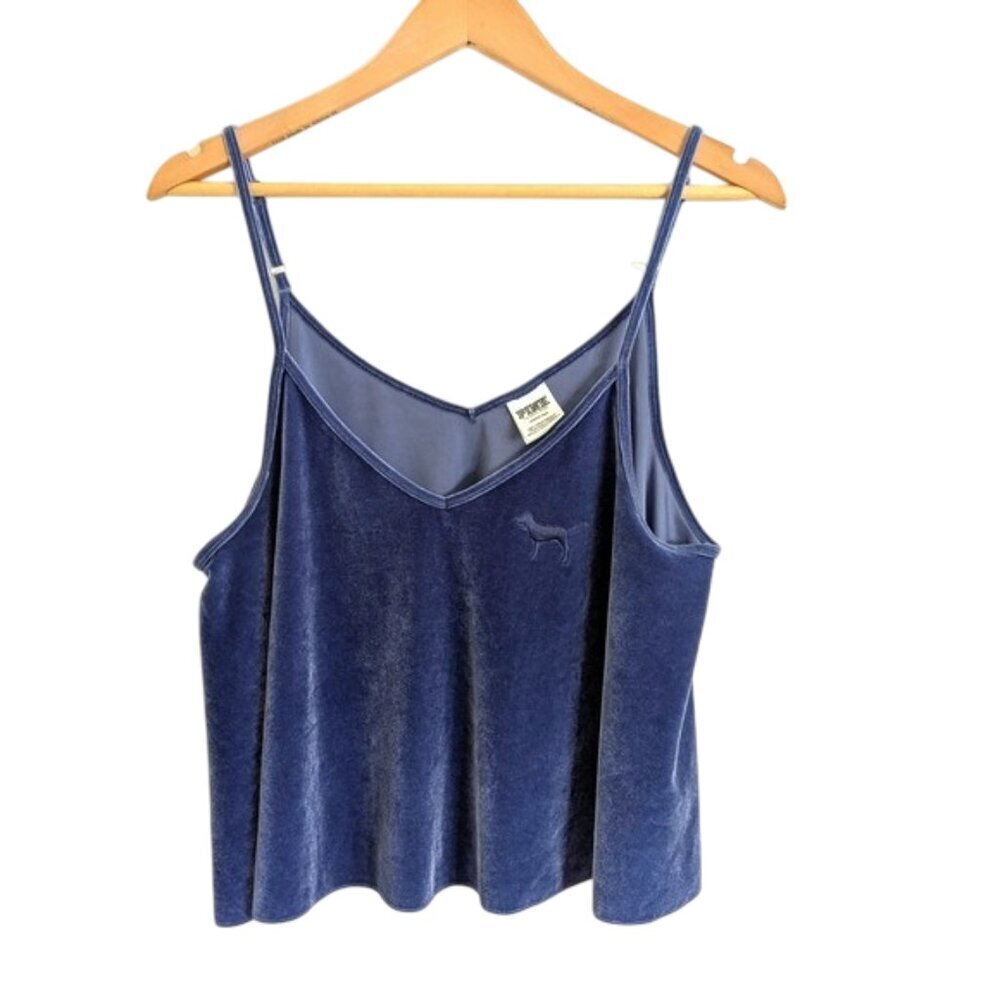 PINK Victoria's Secret Blue Velvet Sleeveless Crop Camisole Size L